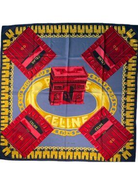 Vintage Celine Paris Arc de Triomphe Silk Scarf 34” Square Chain Motif